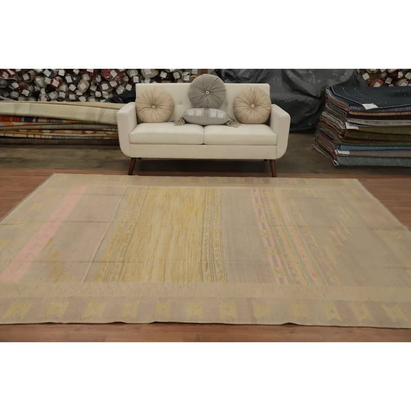Hand Woven Oriental 100% Wool Carpet Southwestern Tribal Multi-Colored Kilim Area Rug - 9' 8'' X 7' 8''