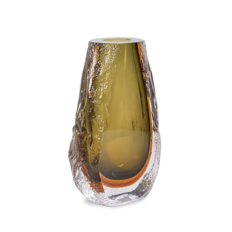 Dusty Olive Crystalized Glass Vase- Tall