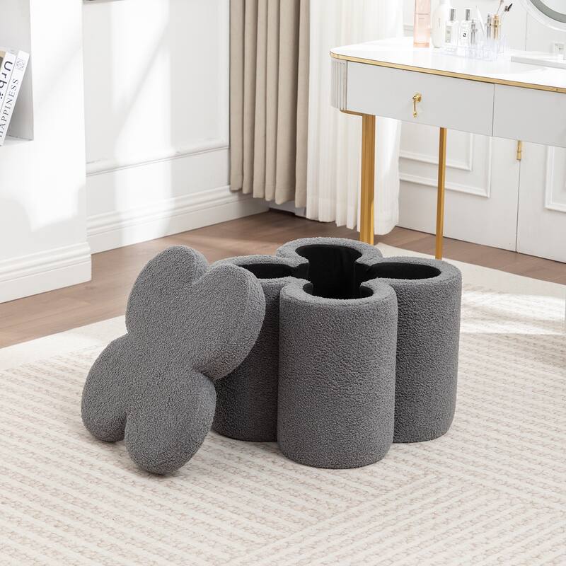 SEYNAR Modern Glam Teddy Velvet Flower Shape Storage Ottoman