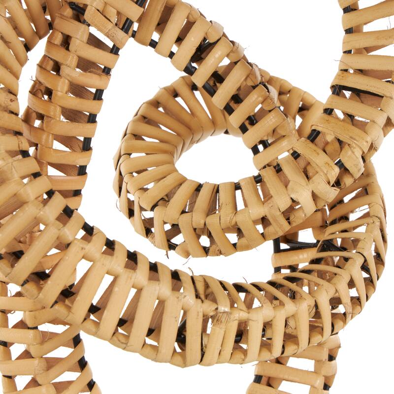 Brown Rattan Handmade Looped Abstract Sculpture with White Marble Base