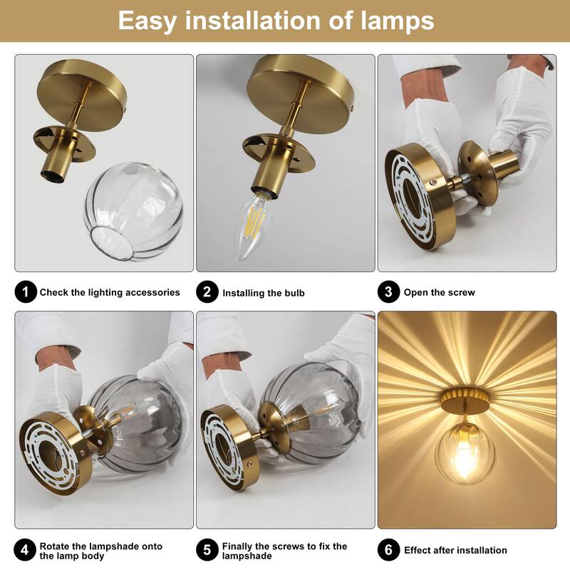 Modern Single Semi Flush Ceiling Light with Metal Base & Ribbed Gray Glass Globe Shade