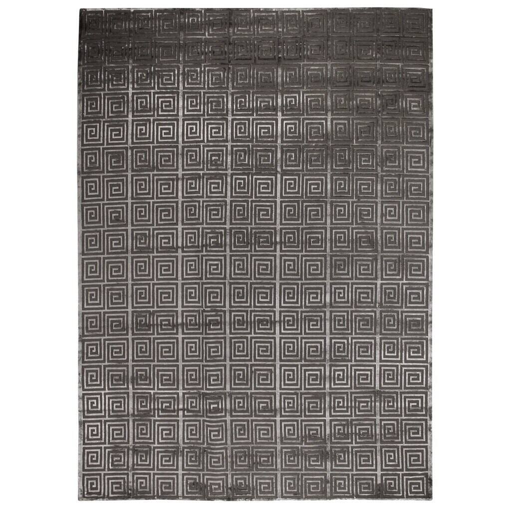 Exquisite Rugs Greek Key Dark Grey New Zealand Wool and Bamboo Rug (9 ...