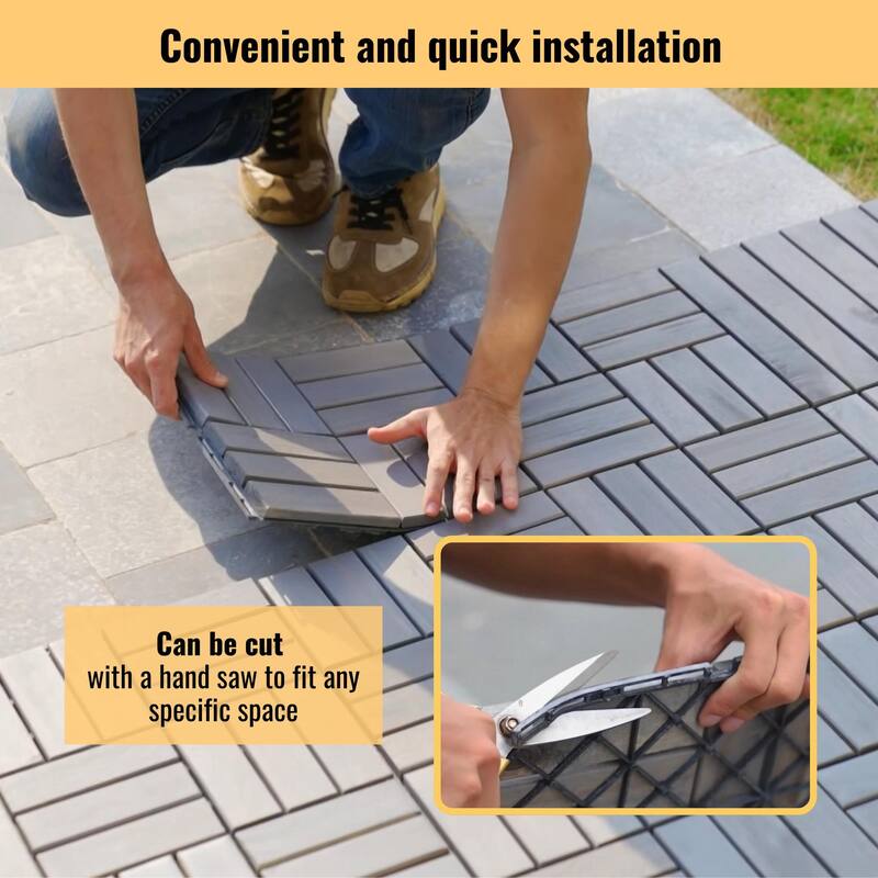 Interlocking Deck Tiles Checker Pattern, 12" x 12" Square Acacia Hardwood Outdoor Flooring
