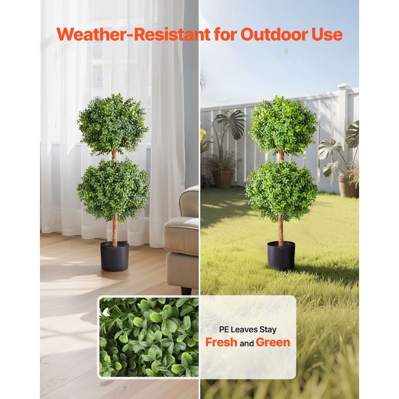 Set of 2 Artificial Topiary Trees 36" Faux Eucalyptus Plants with Real Wood Trunks, Weather-Resistant PE Leaves