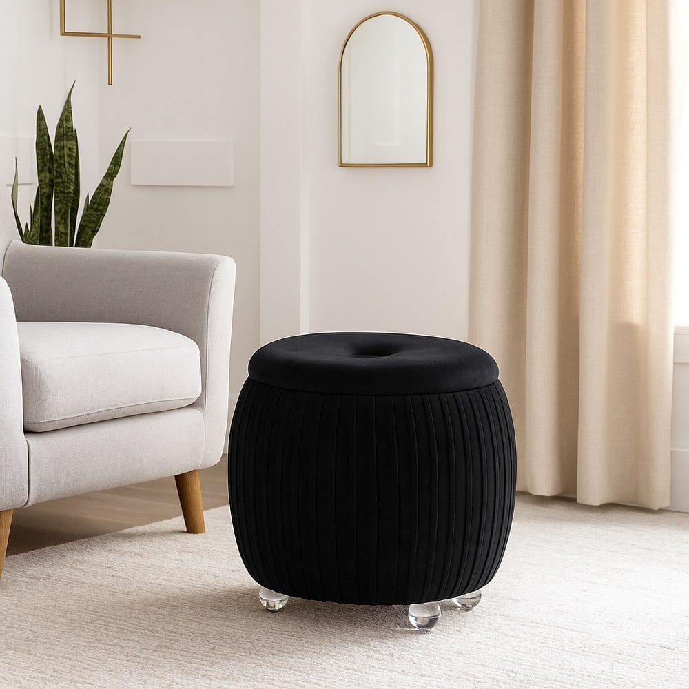 Backless Storage Stool with Velvet Upholstery