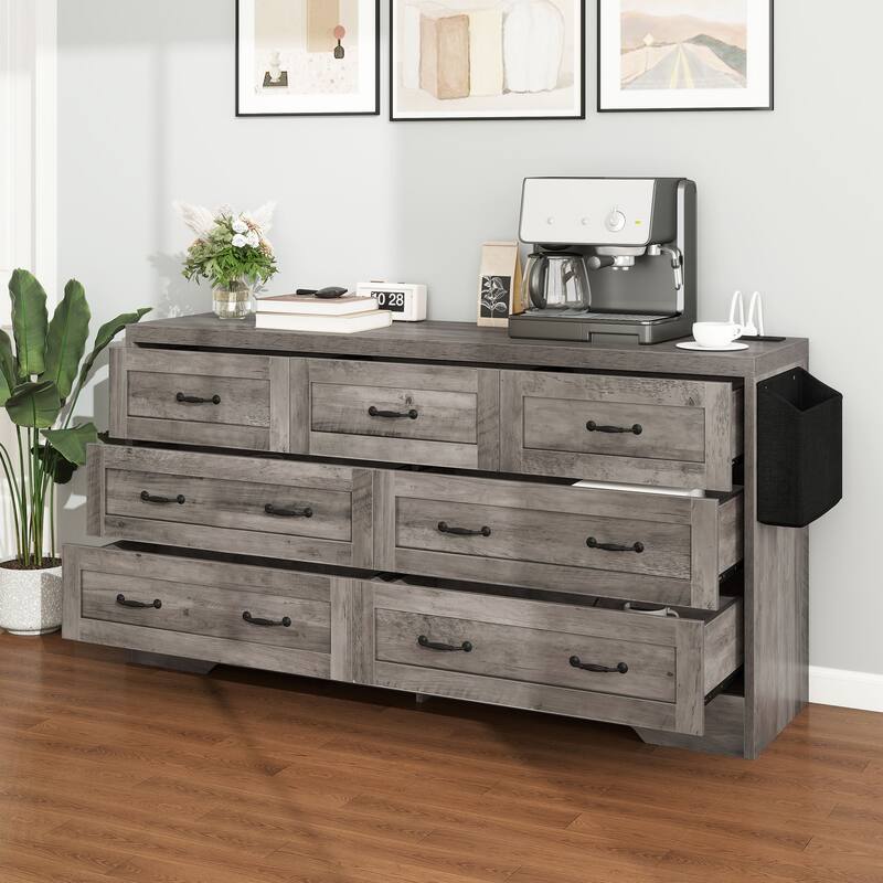 Moasis 6-Drawer 7-Drawer Double Dresser with Power Outlet and Organizer Bag