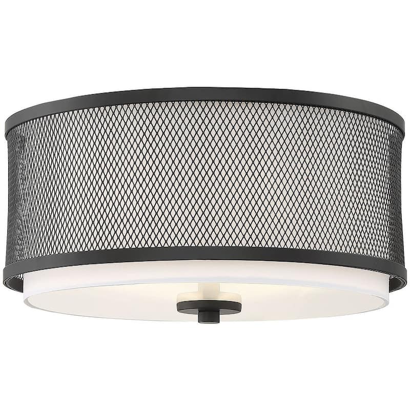 Meridian M60018 3 Light 15" Wide Flush Mount Drum Ceiling Fixture - Matte Black