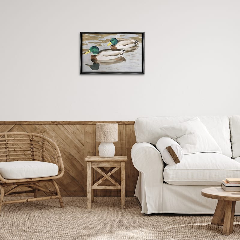 Stupell Mallard Ducks Pair Framed Floater Canvas Wall Art Design By Stephanie Fielden