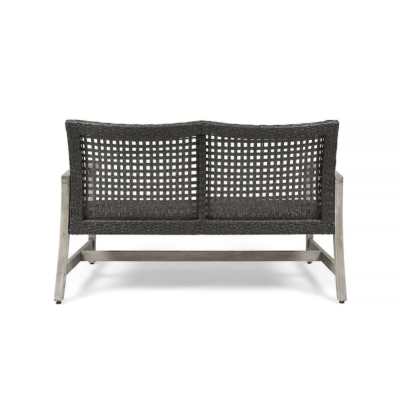 Outdoor Loveseat Natural Wood and Wicker by Christopher Knight Home
