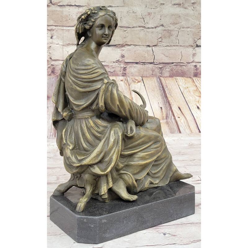 Signed Moreau Victorian Girl Farmer Harvest Bronze Sculpture Figurine Figure Art