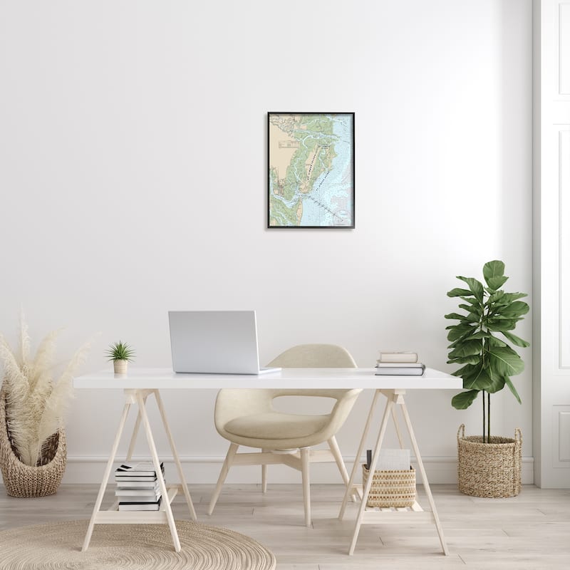 Stupell Traditional St. Simons Island Nautical Map Blue Green Framed Wall Art