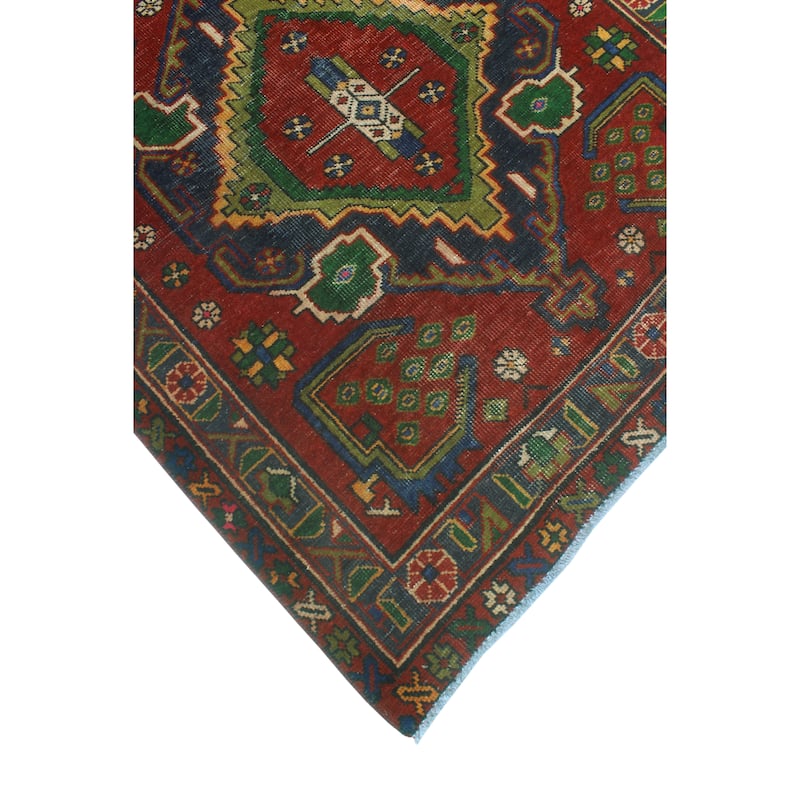 Fine Vintage Distressed Erleen Red/Navy Runner - 3'8" x 10'6"