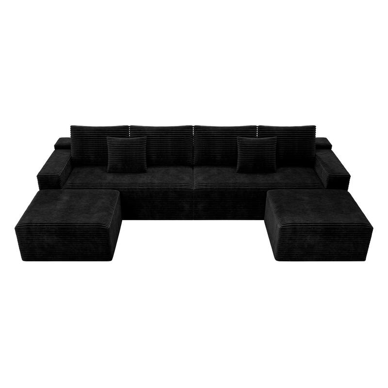 Modular Sectional Sofa with Chaise Lounge, Oversized Corduroy Upholstered 6 Seater Sofa, Full Compressed Boneless Couch