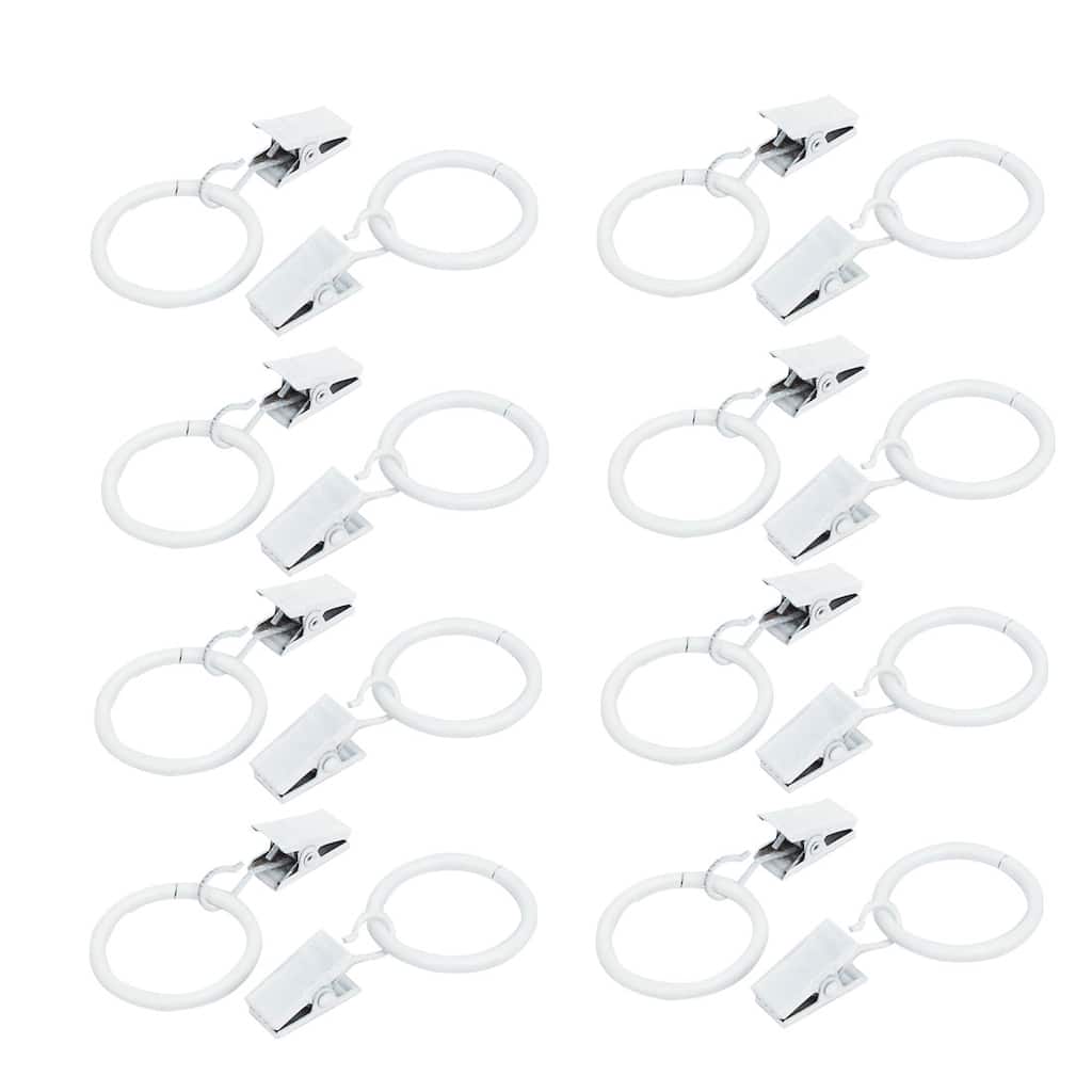 25mm Inner Dia Baking Finish Curtain Drapery Hanging Rings Clips - White - 25mm, 16 Sets