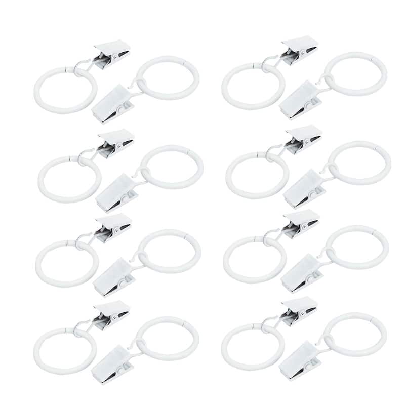 25mm Inner Dia Baking Finish Curtain Drapery Hanging Rings Clips - White - 25mm, 16 Sets