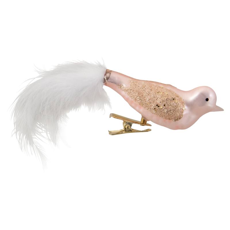5.5" Rose Gold Bird with Feather Tail Glass Clip-On Christmas Ornament