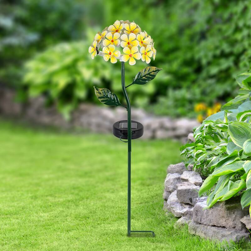 Exhart Solar Metal Hydrangea Garden Stake with Twenty Six LED lights, 7 by 21 Inches