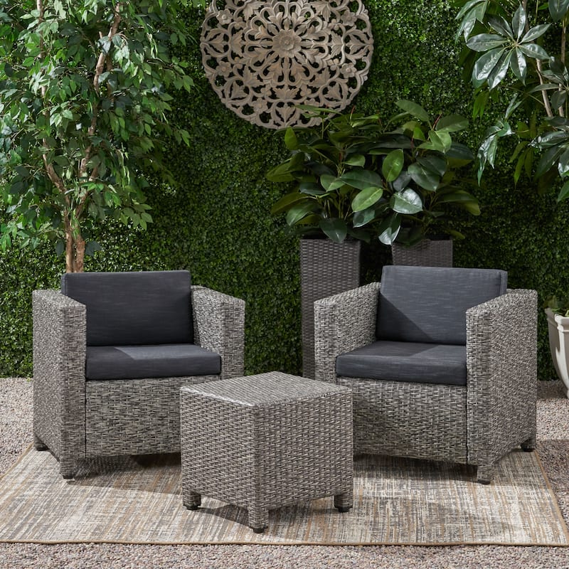 Puerta Outdoor 3-piece Wicker Seating Set with Cushions by Christopher Knight Home