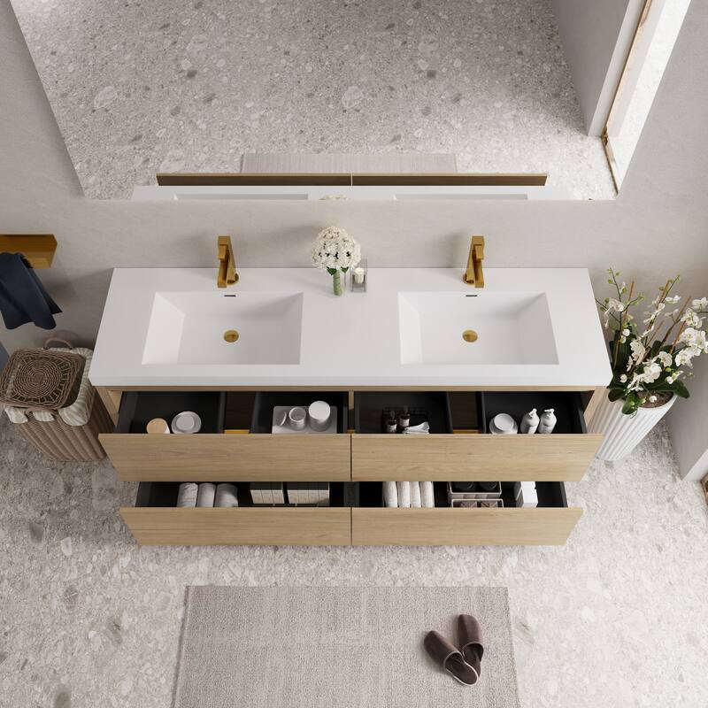 Freestanding Bathroom Vanity with White Stone Resin Top