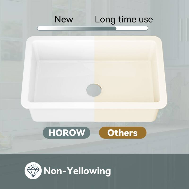 HOROW White Fireclay 32 in. Single Bowl Undermount/Drop-In Kitchen Sink with Basket Strainer and Sink Grid