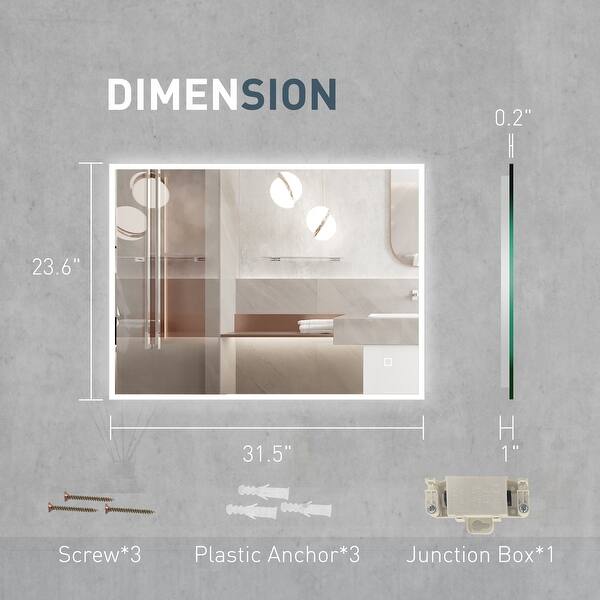 32x24 inch Rectangle LED Lighted Bathroom Hanging Makeup Vanity Mirror ...