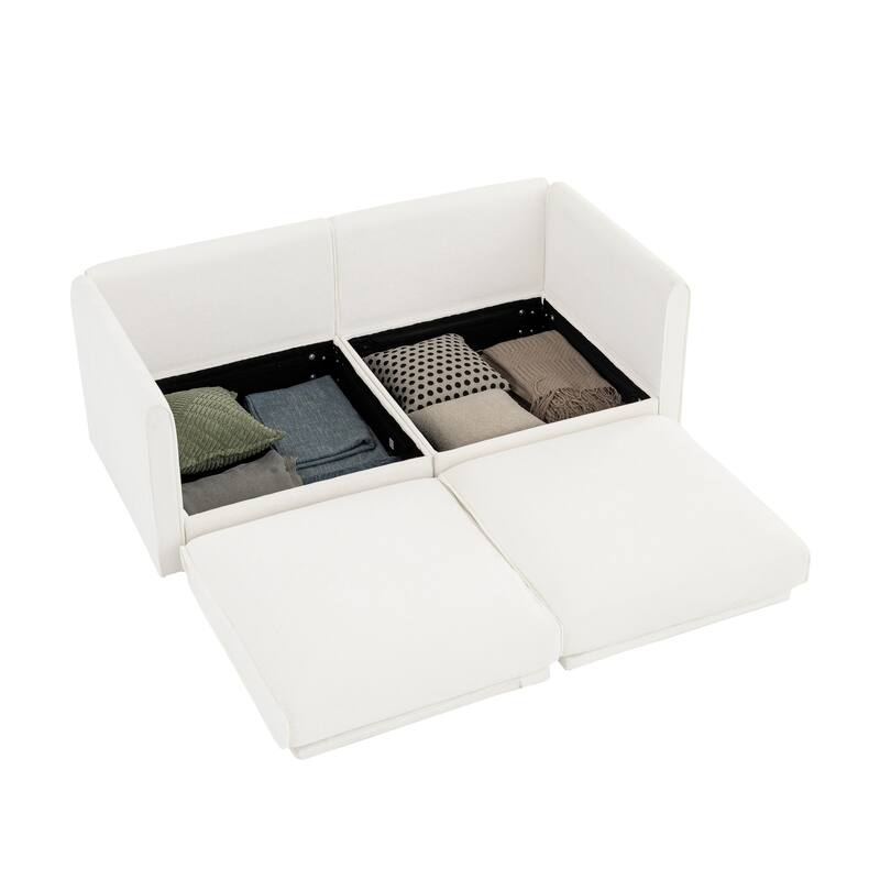 Modern 2-Seater Storage Loveseat with Cylindrical Backrest & Armrests