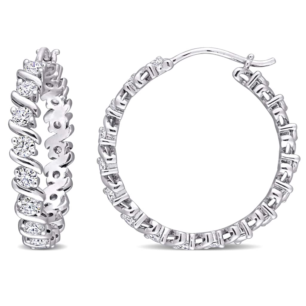 Miadora 1 1/4ct DEW Moissanite 'S' Hoop Earrings in Sterling Silver - 24.7 mm x 3.9 mm x 25.1 mm