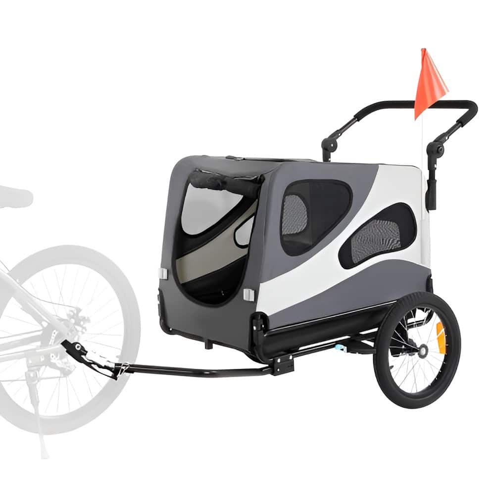 Black-Grey Carbon Steel Pet Stroller Trailer, Shockproof and Foldable - 31.8" L x 22" W x 23.6" H