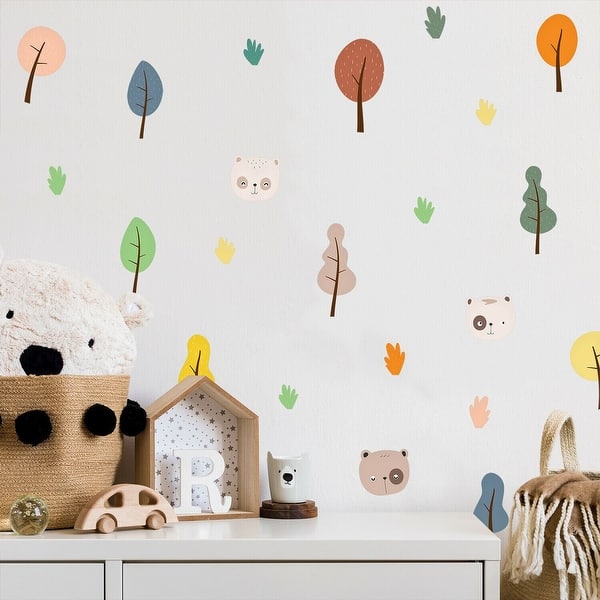 slide 2 of 7, Walplus Hand-drawn Colorful Trees Children Wall Sticker Nursery Decor
