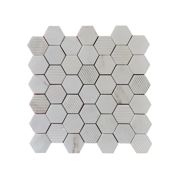 Carrara Marble Mosaic Decorative Backsplash Tile, 12"x 12"x 0.38"/pc. Opens flyout.