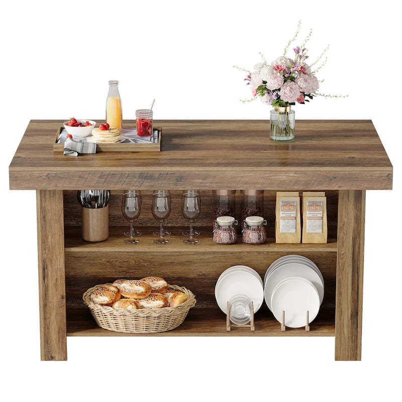 55" Kitchen Island with Storage, Stationary Island Table Bar Table