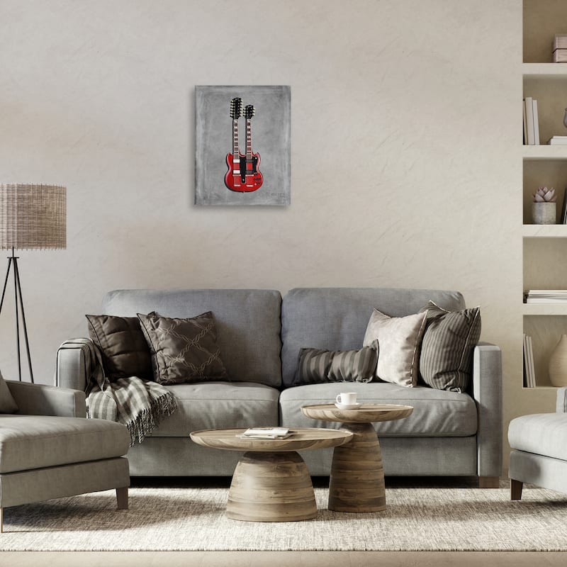 Stupell Red Double Neck Guitar Canvas Wall Art Design By Mark Rogan
