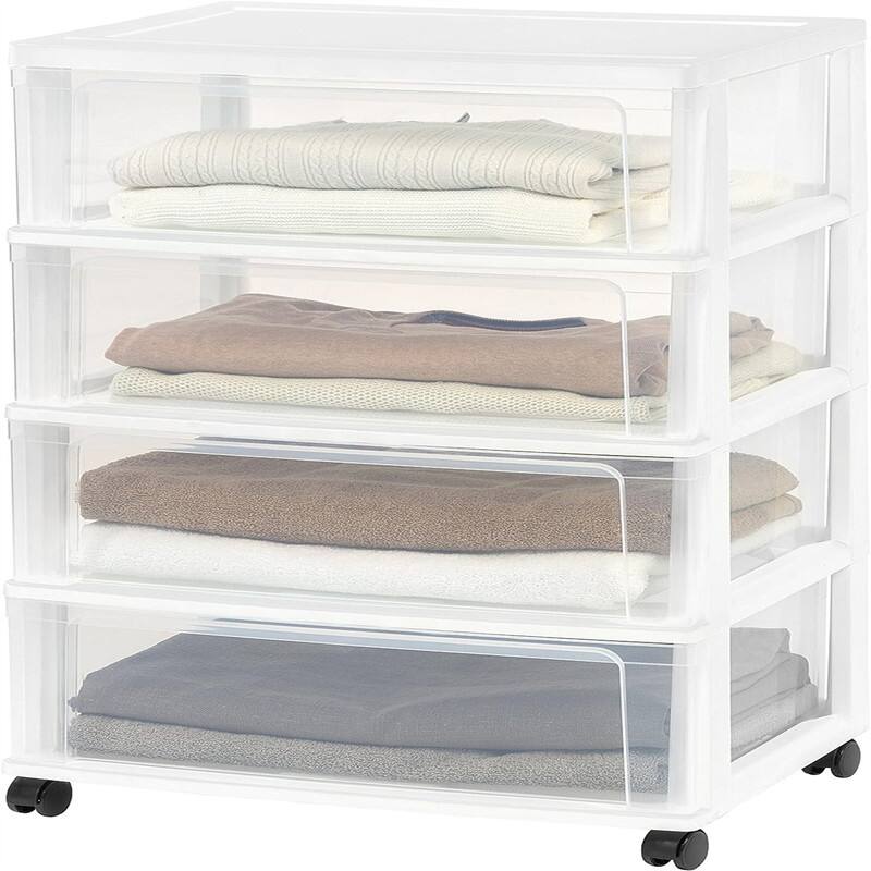 4 Drawer Wide Storage Drawer - White/Clear