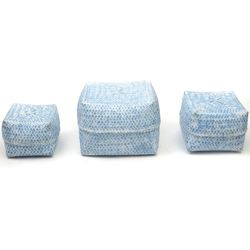 Artissance 8"H Set of 3 Rattan Boxes Weathered Blue