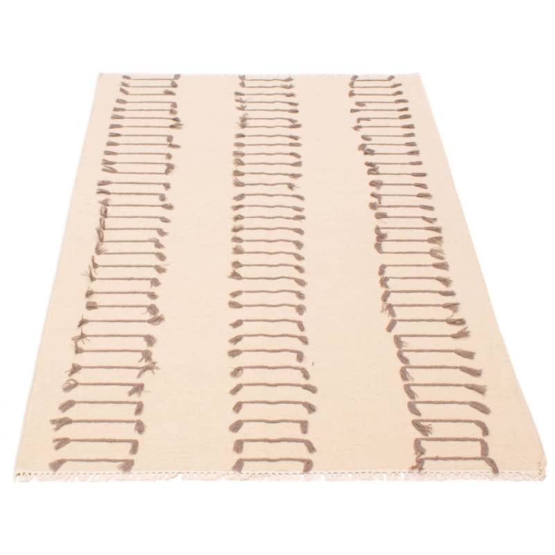 ECARPETGALLERY Flat-Weave Marrakech Ivory Wool Kilim - 5' x 8'