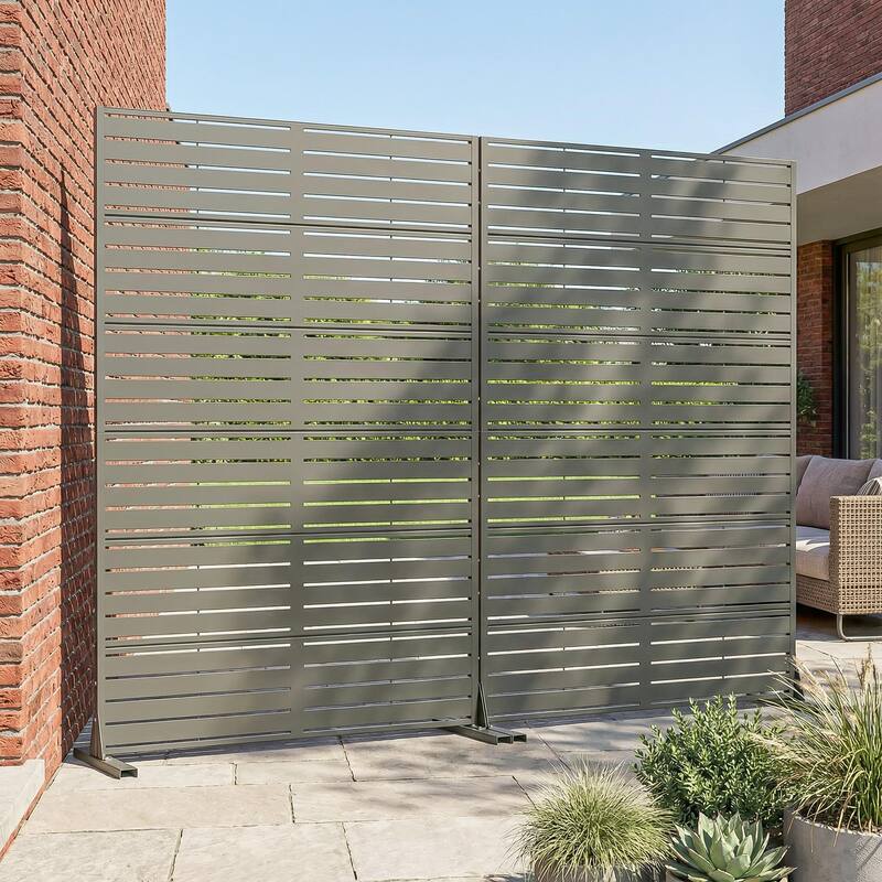 Outdoor Privacy Screen with Stand for Patio Garden Metal Fence Set of 2 - Olive Green - 72"x47"