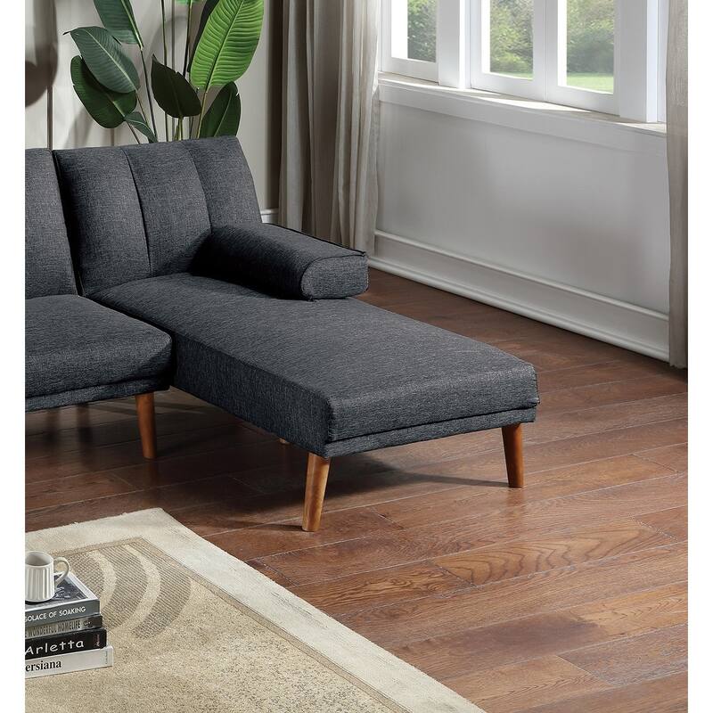 Black Polyfiber Adjustable Chaise Bed with Solid Wood Legs