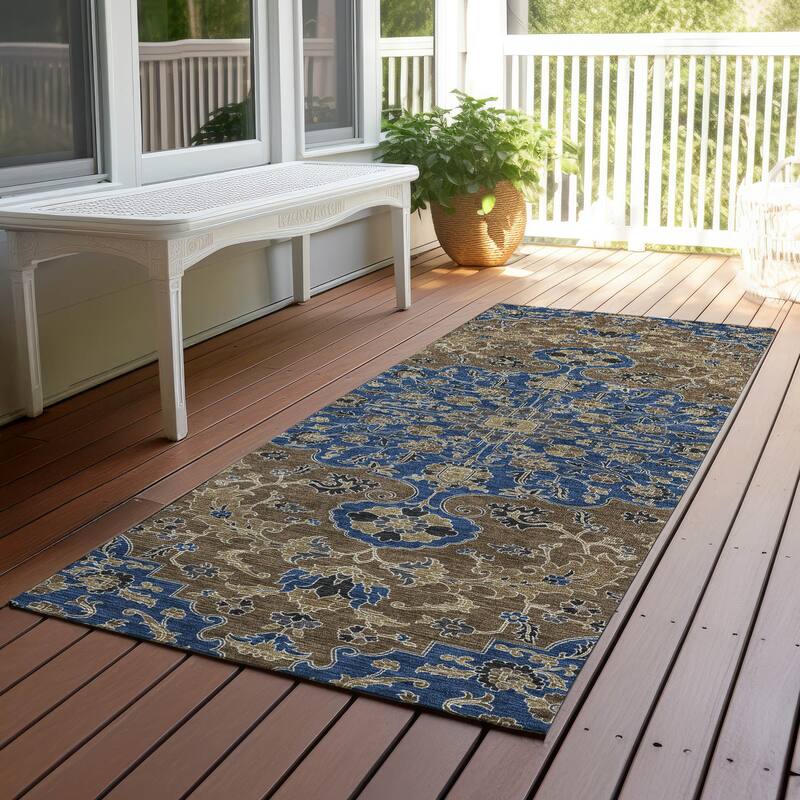Machine Washable Indoor/ Outdoor Traditional Savannah Chantille Rug - Navy - 2'3" x 7'6"