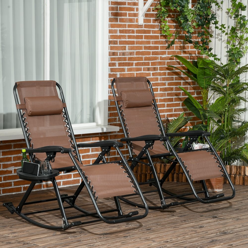 Outsunny 2 Pieces Outdoor Rocking Chairs, Foldable Reclining Zero Gravity Lounge Rocker