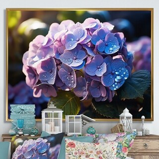 Designart "Blue Purple Hydrangea Field I" Floral Framed Wall Art Living ...