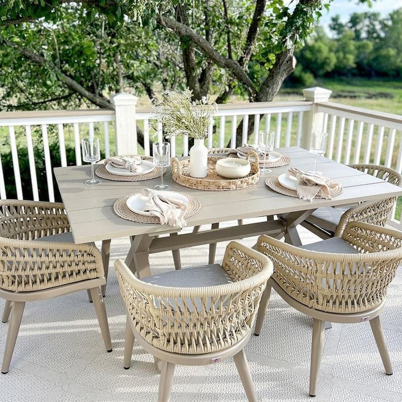 PURPLE LEAF PE Rattan Outdoor Patio Furniture Dining Set with All Aluminum Frame