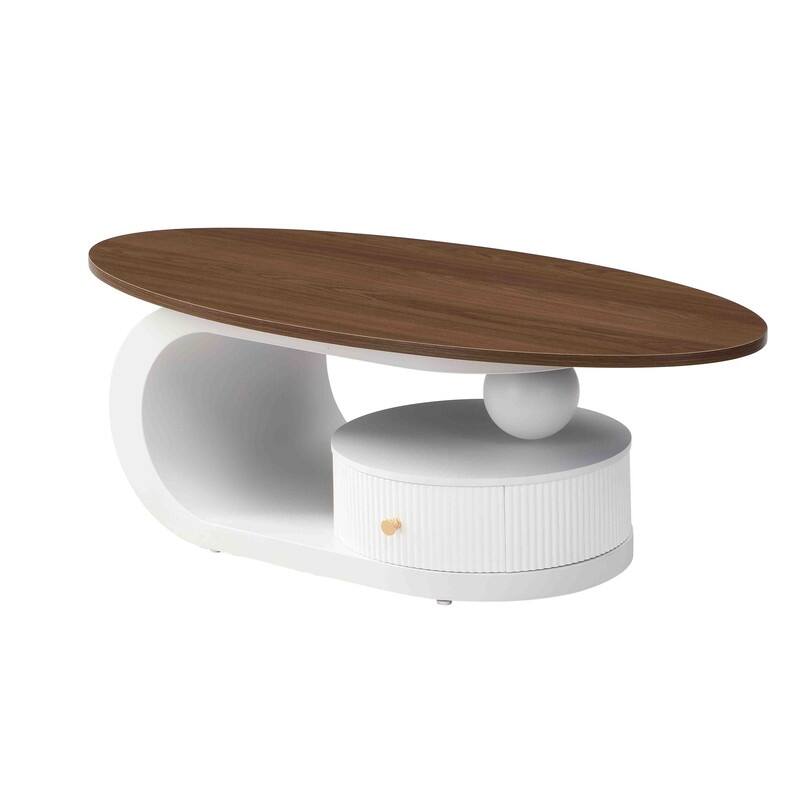 Nesting Coffee Table Set of 2, Round & Oval End Tables with faux marble Tabletop, Side Table