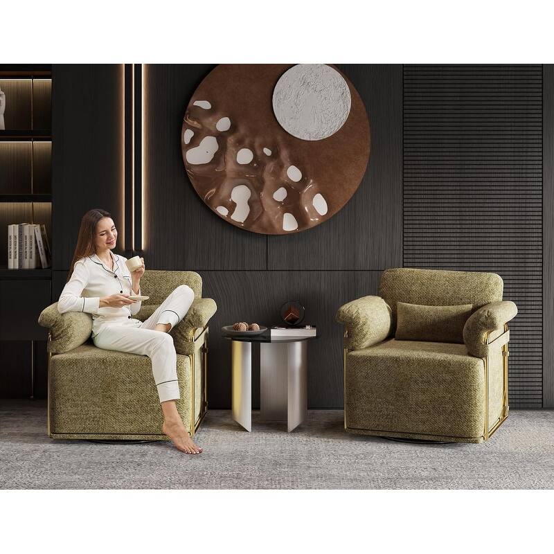 360 Degree Square Swivel Accent Sofa Chair with Gold Metal Legs