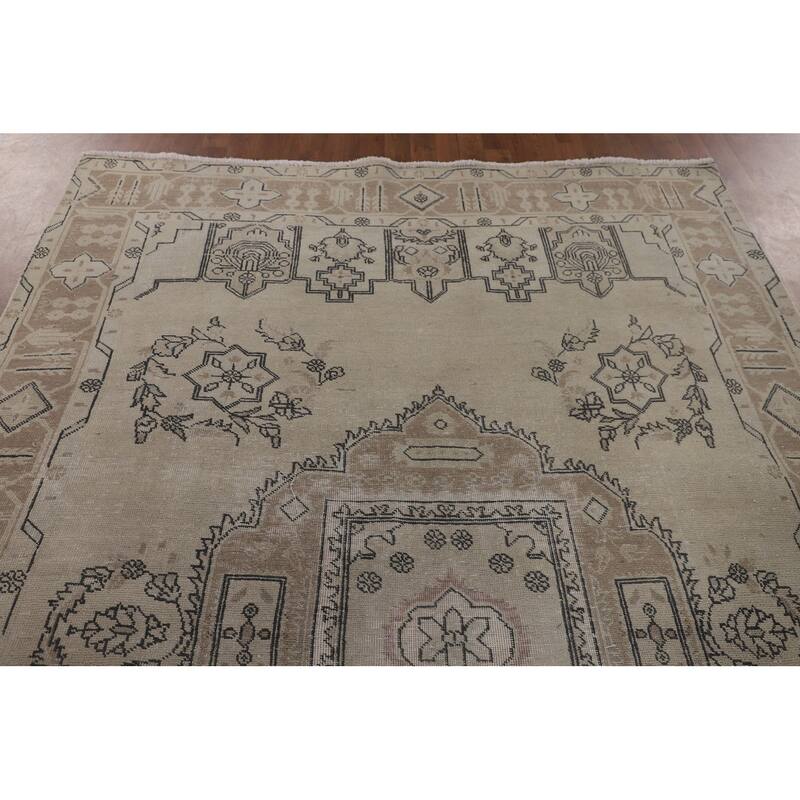 Distressed Orange Tabriz Persian Vintage Rug Hand-Knotted Wool Carpet - 6'8"x 9'7"