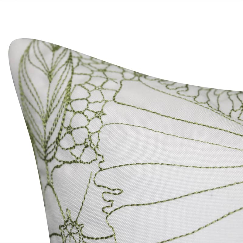 Edie At Home Fine Line Embroidered Floral 18x18 Indoor & Outdoor Decorative Pillow, Lime Green