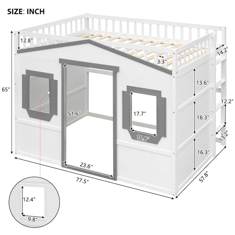 Solid Wood House Loft Bed with Ladder for Kids