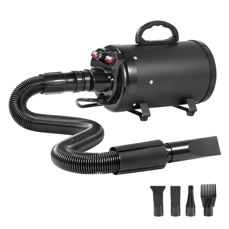 Dog Dryer Pet Hair Dryer with 4 Nozzles and Extendable Hose - 2000W/2.7HP - Black