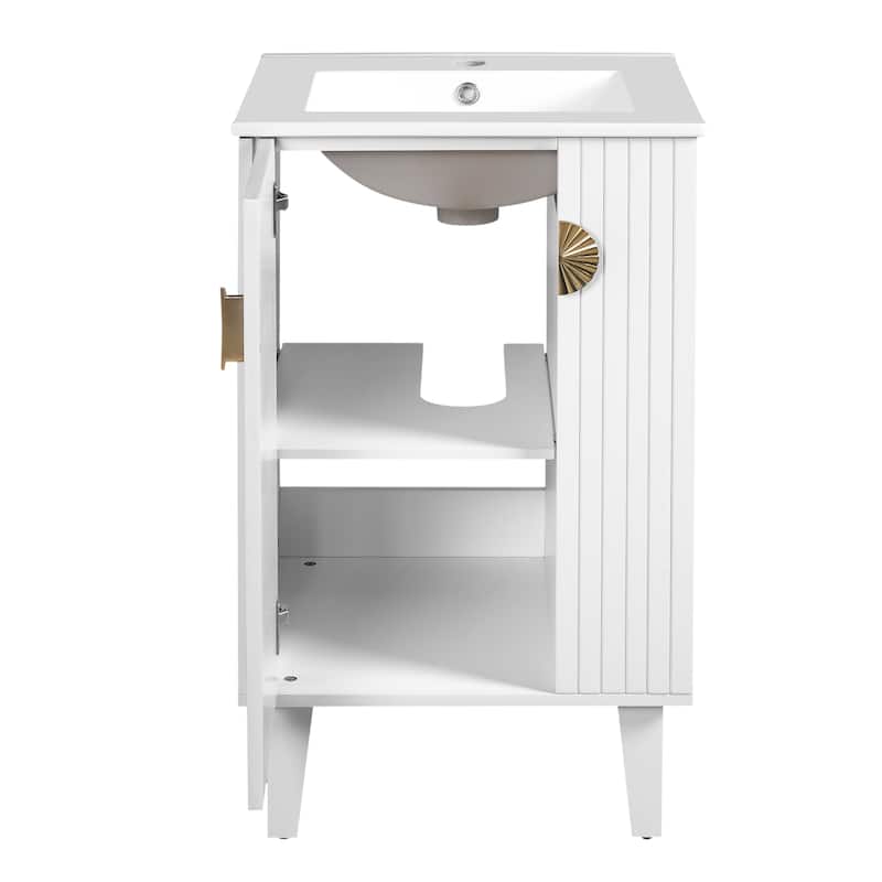 20'' Freestanding Bathroom Vanity with Single Integrated White Ceramic Sink - 20.3'' x 18.5'' x 33.9''