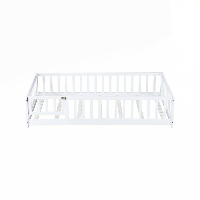 Rubber Wood Floor Bed with Safety Guardrails