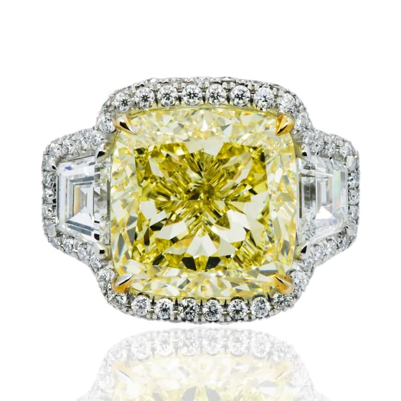 House Of Leon Platinum 12.45ct Cushion Cut Fancy Yellow Diamond Ring 15.44ctw IGI
